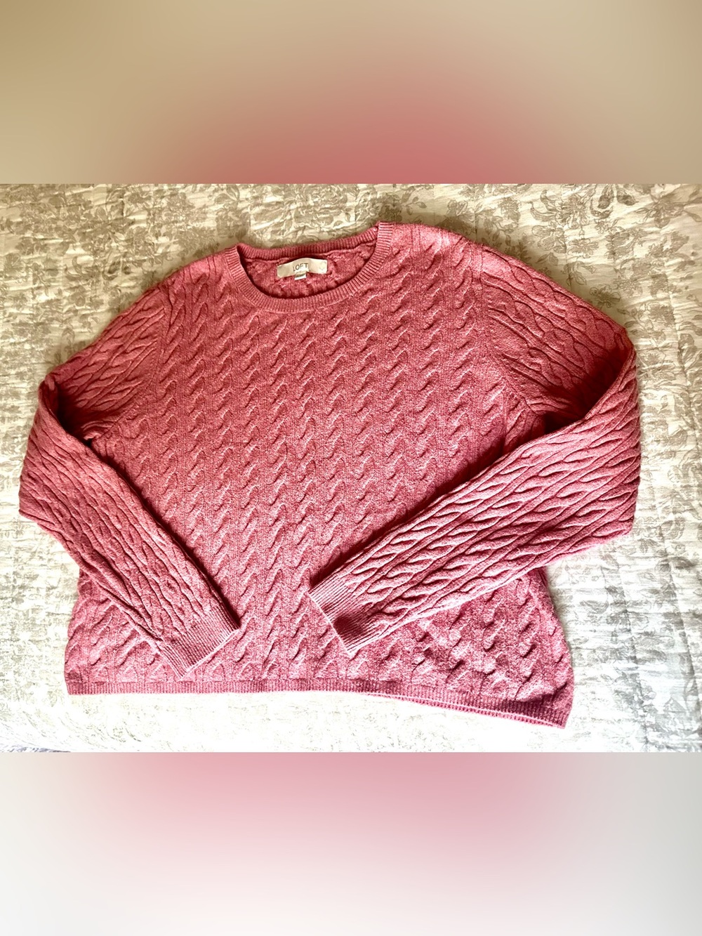 LOFT Rose Pink Cable Crew Neck Sweater